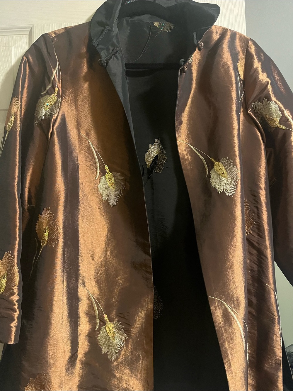 Women's Metallic Copper Floral Embroidered Coat